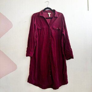 Vintage Burgundy Corduroy Button Up Dress 90s Grunge Whimsigoth Academia XXL